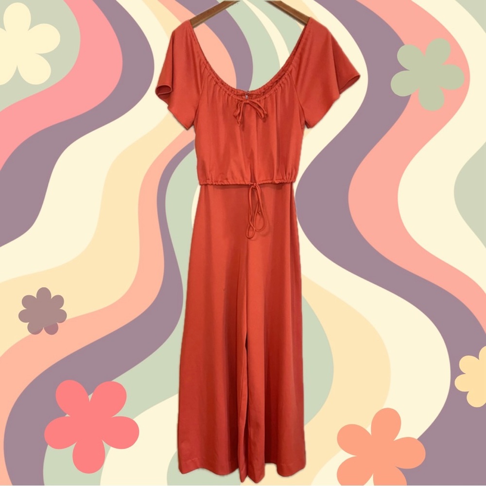 70s Burnt Orange Milkmaid Jumpsuit